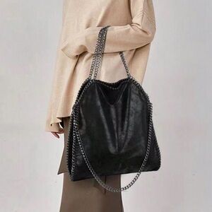 New Luxe Soft Vegan Leather Chain Shoulder Tote Bag